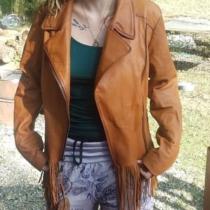 Hippie/ gypsy festie fringe leather jacket